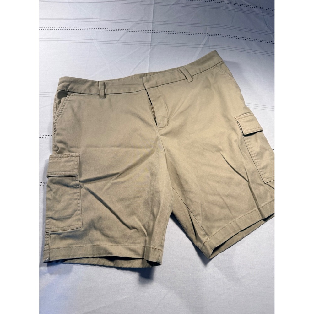 Tan Khaki Cargo Shorts Women Size 16 Stretch Utility Pockets Flat Front